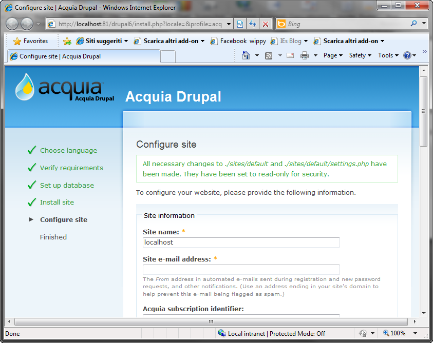 Sito Drupal installato tramite WPI